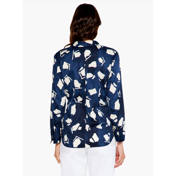 NWT $168 Nic + Zoe Womens Mosaic Blues Cotton Blend Button Down Blouse - Picture 4 of 4
